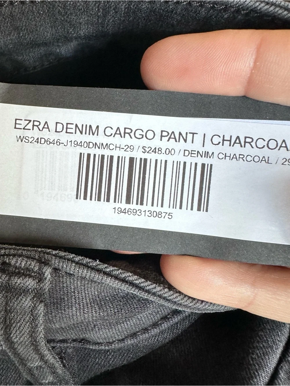 RtA Ezra Wide Leg Cargo Denim Trouser Pants Black Charcoal​